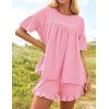 imageZESICA Womens Summer 2 Piece Outfits 2025 Ruffle Short Sleeve Tops and Shorts Casual Loose Oversized TShirts Lounge SetsPink