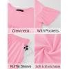 imageZESICA Womens Summer 2 Piece Outfits 2025 Ruffle Short Sleeve Tops and Shorts Casual Loose Oversized TShirts Lounge SetsPink