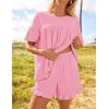 imageZESICA Womens Summer 2 Piece Outfits 2025 Ruffle Short Sleeve Tops and Shorts Casual Loose Oversized TShirts Lounge SetsPink