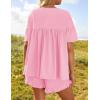 imageZESICA Womens Summer 2 Piece Outfits 2025 Ruffle Short Sleeve Tops and Shorts Casual Loose Oversized TShirts Lounge SetsPink