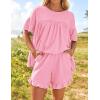 imageZESICA Womens Summer 2 Piece Outfits 2025 Ruffle Short Sleeve Tops and Shorts Casual Loose Oversized TShirts Lounge SetsPink