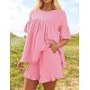 imageZESICA Womens Summer 2 Piece Outfits 2025 Ruffle Short Sleeve Tops and Shorts Casual Loose Oversized TShirts Lounge SetsPink