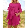imageZESICA Womens Summer 2 Piece Outfits 2025 Ruffle Short Sleeve Tops and Shorts Casual Loose Oversized TShirts Lounge SetsRose
