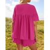 imageZESICA Womens Summer 2 Piece Outfits 2025 Ruffle Short Sleeve Tops and Shorts Casual Loose Oversized TShirts Lounge SetsRose