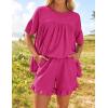 imageZESICA Womens Summer 2 Piece Outfits 2025 Ruffle Short Sleeve Tops and Shorts Casual Loose Oversized TShirts Lounge SetsRose