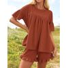 imageZESICA Womens Summer 2 Piece Outfits 2025 Ruffle Short Sleeve Tops and Shorts Casual Loose Oversized TShirts Lounge SetsRust