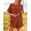 imageZESICA Womens Summer 2 Piece Outfits 2025 Ruffle Short Sleeve Tops and Shorts Casual Loose Oversized TShirts Lounge SetsRust