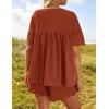 imageZESICA Womens Summer 2 Piece Outfits 2025 Ruffle Short Sleeve Tops and Shorts Casual Loose Oversized TShirts Lounge SetsRust