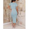 imageZESICA Womens Summer Bodycon Midi Dress Striped Short Sleeve Ribbed Knit Slim Fit Side Slit Vacation Long DressesLight Blue