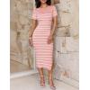 imageZESICA Womens Summer Bodycon Midi Dress Striped Short Sleeve Ribbed Knit Slim Fit Side Slit Vacation Long DressesPink