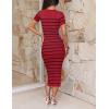 imageZESICA Womens Summer Bodycon Midi Dress Striped Short Sleeve Ribbed Knit Slim Fit Side Slit Vacation Long DressesWine