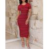 imageZESICA Womens Summer Bodycon Midi Dress Striped Short Sleeve Ribbed Knit Slim Fit Side Slit Vacation Long DressesWine