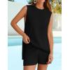 imageZESICA Womens Summer Two Piece Sweater Lounge Sets Casual Knit Trendy Tunic and Shorts OutfitsBlack
