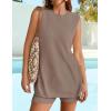 imageZESICA Womens Summer Two Piece Sweater Lounge Sets Casual Knit Trendy Tunic and Shorts OutfitsCamel