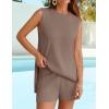 imageZESICA Womens Summer Two Piece Sweater Lounge Sets Casual Knit Trendy Tunic and Shorts OutfitsCamel