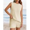 imageZESICA Womens Summer Two Piece Sweater Lounge Sets Casual Knit Trendy Tunic and Shorts OutfitsIvory