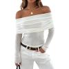 imageZESICA Long Sleeve Shirts for Womens Ribbed Knit Off Shoulder Slim Fit Going Out Tops Outfits 2025 Trendy Fashion ClothesWhite