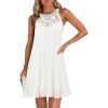 imageZESICA Womens 2025 Summer Boho Halter Short Dresses Sleeveless Hollow Out A Line Chiffon Flowy Ruffle Beach Mini SundressWhite
