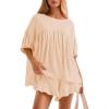 imageZESICA Womens Summer 2 Piece Outfits 2025 Ruffle Short Sleeve Tops and Shorts Casual Loose Oversized TShirts Lounge SetsApricot