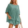 imageZESICA Womens Summer 2 Piece Outfits 2025 Ruffle Short Sleeve Tops and Shorts Casual Loose Oversized TShirts Lounge SetsGreen