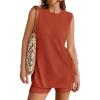 imageZESICA Womens Summer Two Piece Sweater Lounge Sets Casual Knit Trendy Tunic and Shorts OutfitsOrange