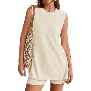 imageZESICA Womens Summer Two Piece Sweater Lounge Sets Casual Knit Trendy Tunic and Shorts OutfitsIvory