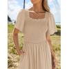 imageZESICA Womens 2025 Summer Casual Mini Dress Flutter Short Sleeve Square Neck Smocked Tiered Ruffle Flowy DressesApricot