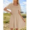 imageZESICA Womens 2025 Summer Casual Mini Dress Flutter Short Sleeve Square Neck Smocked Tiered Ruffle Flowy DressesApricot
