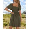 imageZESICA Womens 2025 Summer Casual Mini Dress Flutter Short Sleeve Square Neck Smocked Tiered Ruffle Flowy DressesArmygreen