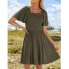 imageZESICA Womens 2025 Summer Casual Mini Dress Flutter Short Sleeve Square Neck Smocked Tiered Ruffle Flowy DressesArmygreen