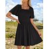 imageZESICA Womens 2025 Summer Casual Mini Dress Flutter Short Sleeve Square Neck Smocked Tiered Ruffle Flowy DressesBlack