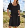 imageZESICA Womens 2025 Summer Casual Mini Dress Flutter Short Sleeve Square Neck Smocked Tiered Ruffle Flowy DressesBlack