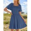 imageZESICA Womens 2025 Summer Casual Mini Dress Flutter Short Sleeve Square Neck Smocked Tiered Ruffle Flowy DressesDustyblue