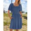 imageZESICA Womens 2025 Summer Casual Mini Dress Flutter Short Sleeve Square Neck Smocked Tiered Ruffle Flowy DressesDustyblue