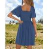 imageZESICA Womens 2025 Summer Casual Mini Dress Flutter Short Sleeve Square Neck Smocked Tiered Ruffle Flowy DressesDustyblue