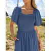 imageZESICA Womens 2025 Summer Casual Mini Dress Flutter Short Sleeve Square Neck Smocked Tiered Ruffle Flowy DressesDustyblue
