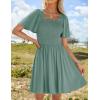 imageZESICA Womens 2025 Summer Casual Mini Dress Flutter Short Sleeve Square Neck Smocked Tiered Ruffle Flowy DressesGreen