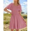imageZESICA Womens 2025 Summer Casual Mini Dress Flutter Short Sleeve Square Neck Smocked Tiered Ruffle Flowy DressesPink