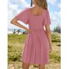 imageZESICA Womens 2025 Summer Casual Mini Dress Flutter Short Sleeve Square Neck Smocked Tiered Ruffle Flowy DressesPink