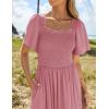 imageZESICA Womens 2025 Summer Casual Mini Dress Flutter Short Sleeve Square Neck Smocked Tiered Ruffle Flowy DressesPink