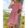 imageZESICA Womens 2025 Summer Casual Mini Dress Flutter Short Sleeve Square Neck Smocked Tiered Ruffle Flowy DressesPink