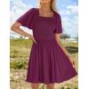 imageZESICA Womens 2025 Summer Casual Mini Dress Flutter Short Sleeve Square Neck Smocked Tiered Ruffle Flowy DressesPlum