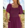 imageZESICA Womens 2025 Summer Casual Mini Dress Flutter Short Sleeve Square Neck Smocked Tiered Ruffle Flowy DressesPlum
