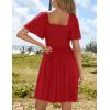 imageZESICA Womens 2025 Summer Casual Mini Dress Flutter Short Sleeve Square Neck Smocked Tiered Ruffle Flowy DressesRed