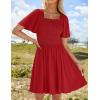 imageZESICA Womens 2025 Summer Casual Mini Dress Flutter Short Sleeve Square Neck Smocked Tiered Ruffle Flowy DressesRed
