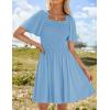 imageZESICA Womens 2025 Summer Casual Mini Dress Flutter Short Sleeve Square Neck Smocked Tiered Ruffle Flowy DressesSky
