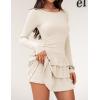 imageZESICA Womens Long Sleeve Bodycon Mini Dress Crew Neck Ribbed Knit Casual Ruffle Tiered Flowy Cocktail Party DressesApricot