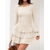 imageZESICA Womens Long Sleeve Bodycon Mini Dress Crew Neck Ribbed Knit Casual Ruffle Tiered Flowy Cocktail Party DressesApricot