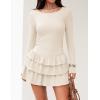 imageZESICA Womens Long Sleeve Bodycon Mini Dress Crew Neck Ribbed Knit Casual Ruffle Tiered Flowy Cocktail Party DressesApricot