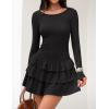 imageZESICA Womens Long Sleeve Bodycon Mini Dress Crew Neck Ribbed Knit Casual Ruffle Tiered Flowy Cocktail Party DressesBlack